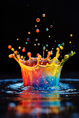 JPG 편집이미지 순간포착 사람없음 반사 물방울 액체 혼합 디지털합성 튀는물 스플래쉬 편집소스 편집실사 AI포토 AI콘텐츠 촬영기법 CG 액체표현 파일형식