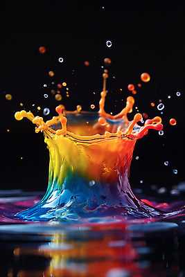 JPG 편집이미지 순간포착 사람없음 반사 물방울 액체 혼합 디지털합성 튀는물 스플래쉬 편집소스 편집실사 AI포토 AI콘텐츠 촬영기법 CG 액체표현 파일형식