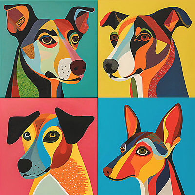 JPG 예술 일러스트 추상 미술 사람없음 컬러풀 개 강아지 디지털합성 그림 지오메트릭 국내일러스트 AI일러스트 AI콘텐츠 컬러 무늬 포유류 문화예술 반려동물 파일형식