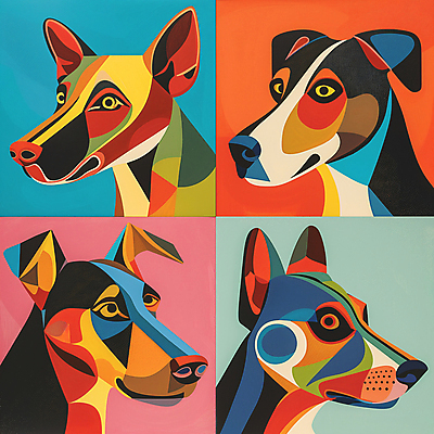 JPG 예술 일러스트 추상 미술 사람없음 컬러풀 개 강아지 디지털합성 그림 지오메트릭 국내일러스트 AI일러스트 AI콘텐츠 컬러 무늬 포유류 문화예술 반려동물 파일형식