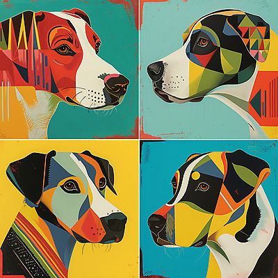 JPG 예술 일러스트 추상 미술 사람없음 컬러풀 개 강아지 디지털합성 그림 지오메트릭 국내일러스트 AI일러스트 AI콘텐츠 컬러 무늬 포유류 문화예술 반려동물 파일형식