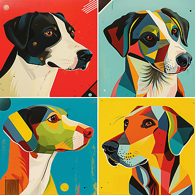 JPG 예술 일러스트 추상 미술 사람없음 컬러풀 개 강아지 디지털합성 그림 지오메트릭 국내일러스트 AI일러스트 AI콘텐츠 컬러 무늬 포유류 문화예술 반려동물 파일형식