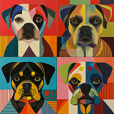 JPG 예술 일러스트 추상 미술 사람없음 컬러풀 개 강아지 디지털합성 그림 지오메트릭 국내일러스트 AI일러스트 AI콘텐츠 컬러 무늬 포유류 문화예술 반려동물 파일형식