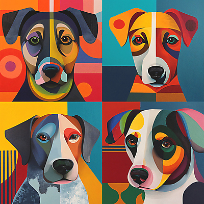 JPG 예술 일러스트 추상 미술 사람없음 컬러풀 개 강아지 디지털합성 그림 지오메트릭 국내일러스트 AI일러스트 AI콘텐츠 컬러 무늬 포유류 문화예술 반려동물 파일형식