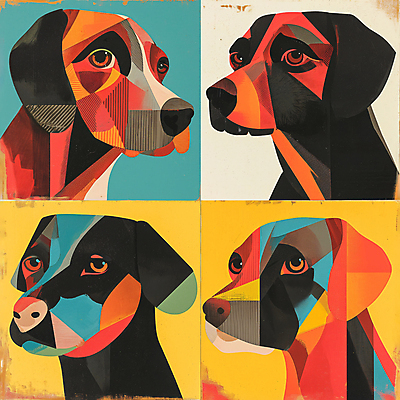 JPG 예술 일러스트 추상 미술 사람없음 컬러풀 개 강아지 디지털합성 그림 지오메트릭 국내일러스트 AI일러스트 AI콘텐츠 컬러 무늬 포유류 문화예술 반려동물 파일형식