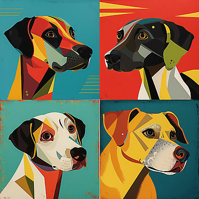 JPG 예술 일러스트 추상 미술 사람없음 컬러풀 개 강아지 디지털합성 그림 지오메트릭 국내일러스트 AI일러스트 AI콘텐츠 컬러 무늬 포유류 문화예술 반려동물 파일형식