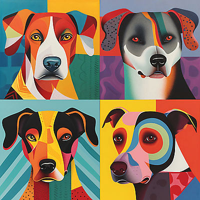 JPG 예술 일러스트 추상 미술 사람없음 컬러풀 개 강아지 디지털합성 그림 지오메트릭 국내일러스트 AI일러스트 AI콘텐츠 컬러 무늬 포유류 문화예술 반려동물 파일형식