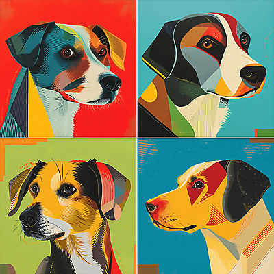 JPG 예술 일러스트 추상 미술 사람없음 컬러풀 개 강아지 디지털합성 그림 지오메트릭 국내일러스트 AI일러스트 AI콘텐츠 컬러 무늬 포유류 문화예술 반려동물 파일형식