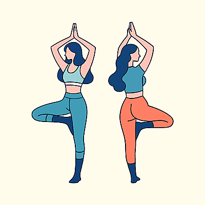 전신 여자 일러스트 요가 건강 성인 두명 운동복 운동 손들기 평화 스트레칭 요가자세 균형 연습 레깅스 성인여자만 국내일러스트 AI파일 웰빙 옷 포즈 컨셉 모션 하의 사람 여자만 성인만 파일형식 벡터