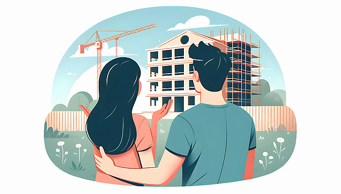 JPG 여자 남자 건축 일러스트 신혼부부 부동산 주택 건설업 상반신 성인 두명 건설현장 내집마련 타워크레인 당첨 성인만 주택청약 청약 국내일러스트 AI일러스트 AI콘텐츠 부부 산업 사람 건물 경제 재산 기중기 신혼 파일형식