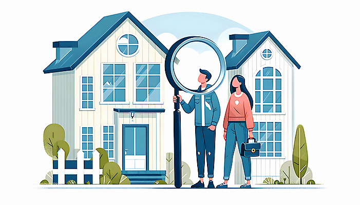 JPG 전신 여자 남자 일러스트 신혼부부 돋보기 부동산 주택 성인 두명 내집마련 성인만 주택청약 청약 국내일러스트 AI일러스트 AI콘텐츠 부부 사람 건물 경제 재산 신혼 파일형식