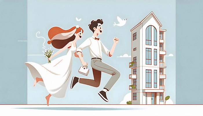 JPG 전신 드레스 여자 남자 꽃다발 웨딩드레스 결혼 일러스트 신혼부부 부동산 아파트 턱시도 성인 두명 달리기 팔짱 내집마련 신랑신부 성인만 주택청약 청약 국내일러스트 AI일러스트 AI콘텐츠 부부 옷 꽃 신부_웨딩 신랑 모션 주택 사람 정장 이벤트 경제 재산 신혼 파일형식