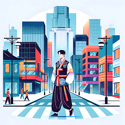 JPG 전신 한국전통 남자 도로 가로등 일러스트 한명 빌딩 성인 걷기 도시 도심 한복 주머니손 생활한복 성인남자한명만 힙스터 국내일러스트 AI일러스트 AI콘텐츠 1 전통 공공시설 패션 길 교통시설 모션 한국 사람 건물 전통의상 남자한명만 성인남자만 파일형식