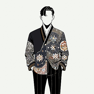 패션 남자 가방 일러스트 한명 유행 재킷 전통의상 퓨전 주머니손 자개 남자한명만 힙스터 국내일러스트 AI파일 1 전통 잡화 모션 사람 외투 전통공예 남자만 파일형식 벡터