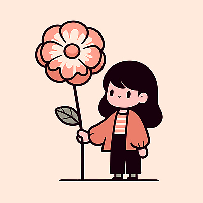 전신 여자 꽃 어린이 분홍색 잎 일러스트 자연 한명 서기 소녀 평화 귀여움 잡기 큼 소녀한명만 아기자기 국내일러스트 AI파일 식물 1 컬러 컨셉 모션 사람 크기 생태계 여자한명만 소녀만 파일형식 벡터