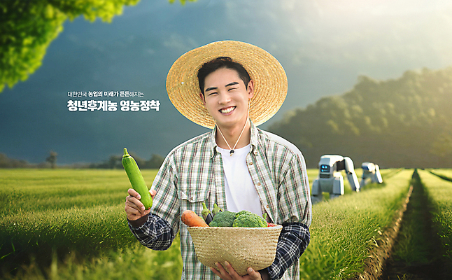 PSD 편집이미지 남자 밭 농업 한명 들기 풍경 상반신 20대 청년 성인 농사 한국인 농촌 농부 로봇 밀짚모자 애호박 성인남자한명만 스마트팜 청년농부 이미지편집 직업 모자_잡화 1 산업 모션 호박 사람 동양인 농장 시골 남자한명만 성인남자만 파일형식