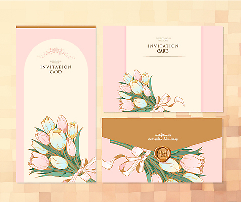 템플릿 편집 분홍색 꽃다발 결혼 편지봉투 프레임 사람없음 세트 튤립 편지 초대장 초대 씰링왁스 카피스페이스 이미지템플릿 AI파일 카드프레임 꽃 컬러 봉투 카드_감사 이벤트 공백 파일형식 벡터