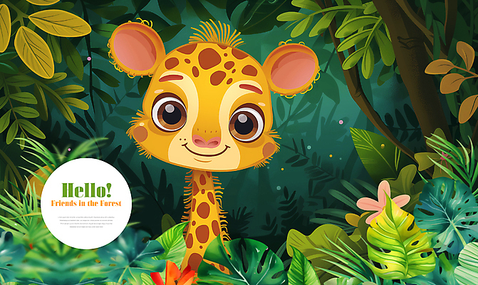 PSD 나무 동물 편집이미지 꽃 잎 타이포그라피 사람없음 귀여움 숲속 기린 이미지편집 식물 문자 컨셉 포유류 숲 파일형식
