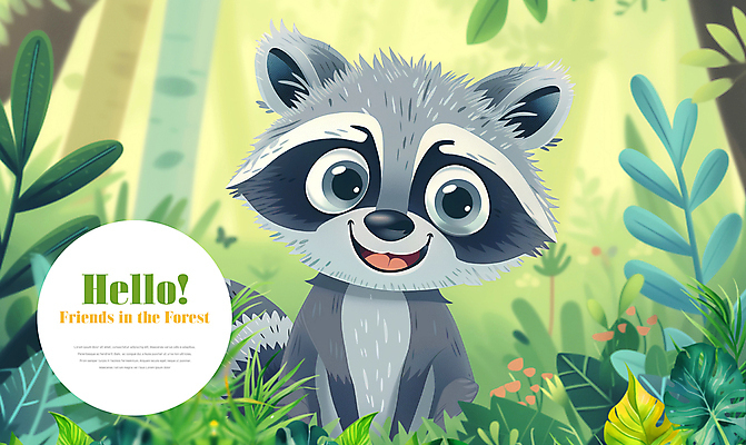 PSD 나무 동물 편집이미지 꽃 잎 타이포그라피 사람없음 귀여움 숲속 너구리 이미지편집 식물 문자 컨셉 포유류 숲 파일형식