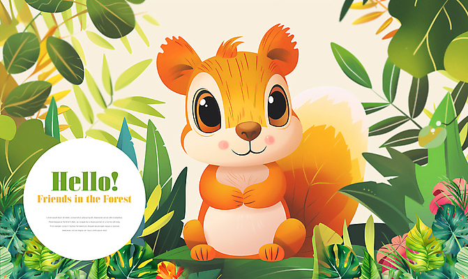 PSD 나무 동물 편집이미지 꽃 잎 타이포그라피 사람없음 귀여움 숲속 다람쥐 이미지편집 식물 문자 컨셉 설치류 숲 파일형식