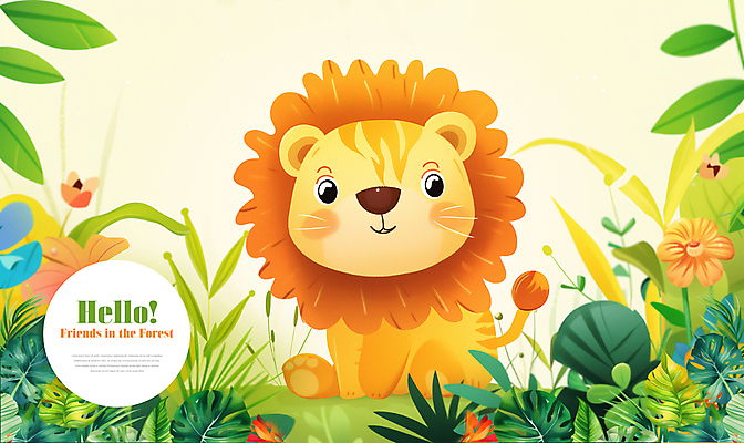 PSD 나무 동물 편집이미지 꽃 잎 타이포그라피 사람없음 귀여움 숲속 사자 이미지편집 식물 문자 컨셉 포유류 숲 파일형식