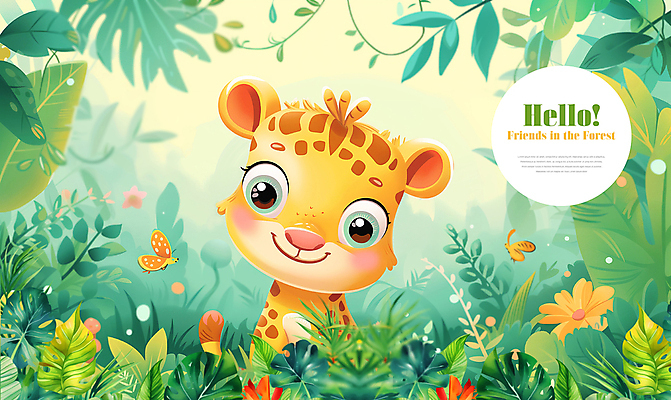 PSD 나무 동물 편집이미지 꽃 잎 타이포그라피 사람없음 귀여움 숲속 표범 이미지편집 식물 문자 컨셉 포유류 숲 파일형식