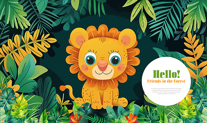 PSD 나무 동물 편집이미지 꽃 잎 타이포그라피 사람없음 귀여움 숲속 사자 이미지편집 식물 문자 컨셉 포유류 숲 파일형식
