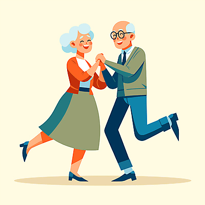 전신 클립아트 캐릭터 부부 여자 할아버지 노년 남자 할머니 일러스트 두명 손잡기 노부부 기쁨 춤 실버 노인만 국내일러스트 일러캐릭터 AI파일 커플 감정 모션 문화예술 사람 성인 성인만 파일형식 벡터
