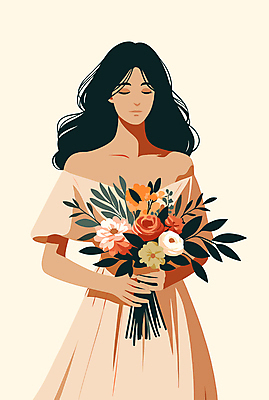 캐릭터 드레스 여자 꽃 부케 잎 일러스트 자연 나뭇잎 한명 들기 성인 눈감음 화려 성인여자한명만 국내일러스트 일러캐릭터 AI파일 식물 1 옷 꽃다발 컨셉 모션 사람 생태계 여자한명만 성인여자만 파일형식 벡터