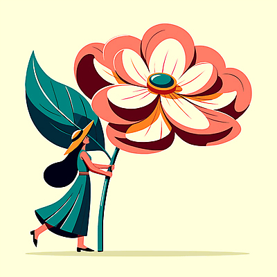 전신 캐릭터 모자 원피스 여자 꽃 줄기 잎 일러스트 자연 한명 성인 잡기 화려 큼 성인여자한명만 국내일러스트 일러캐릭터 AI파일 식물 1 잡화 옷 컨셉 모션 사람 크기 생태계 여자한명만 성인여자만 파일형식 벡터