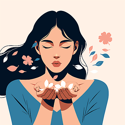 캐릭터 여자 꽃잎 꽃 잎 일러스트 자연 나뭇잎 한명 성인 화려 불기 손내밀기 성인여자한명만 국내일러스트 일러캐릭터 AI파일 식물 1 컨셉 모션 사람 손짓 생태계 여자한명만 성인여자만 파일형식 벡터