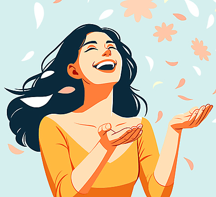 캐릭터 여자 꽃잎 꽃 행복 일러스트 자연 한명 미소 웃음 성인 기쁨 화려 화사함 성인여자한명만 국내일러스트 일러캐릭터 AI파일 식물 1 감정 컨셉 표정 사람 생태계 여자한명만 성인여자만 파일형식 벡터