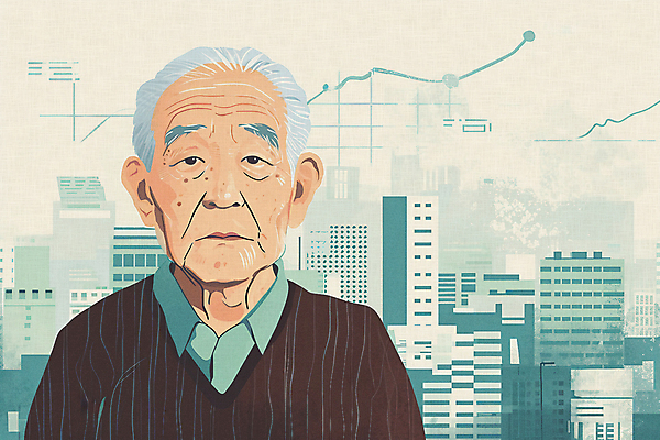 JPG 할아버지 노년 남자 일러스트 그래프 한명 상반신 도시 실버 고독 사회이슈 고령화 독거노인 노인남자한명만 국내일러스트 AI일러스트 AI콘텐츠 1 감정 컨셉 사람 성인 남자한명만 노인남자만 파일형식