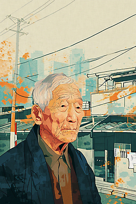 JPG 할아버지 노년 남자 일러스트 주택 한명 상반신 전선 실버 고독 사회이슈 전봇대 고령화 독거노인 노인남자한명만 국내일러스트 AI일러스트 AI콘텐츠 1 공공시설 감정 컨셉 사람 성인 건물 남자한명만 노인남자만 파일형식