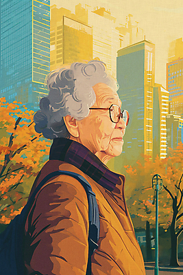 JPG 공원 여자 노년 할머니 일러스트 한명 빌딩 상반신 노란색 실버 고독 사회이슈 고령화 독거노인 노인여자한명만 안경낌 국내일러스트 AI일러스트 AI콘텐츠 1 공공시설 감정 안경 컬러 컨셉 사람 성인 건물 여자한명만 노인여자만 파일형식