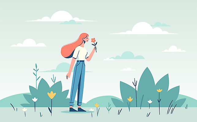 전신 구름 캐릭터 여자 여행 일러스트 자연 하늘 산 한명 들기 풍경 잔디 성인 눈감음 봄 냄새 민트색 성인여자한명만 국내일러스트 일러캐릭터 AI파일 자연요소 식물 1 계절 컬러 모션 사람 생태계 여자한명만 성인여자만 파일형식 벡터