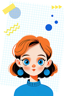 도형 PSD 응시 여자 패션 일러스트 한명 상반신 성인 파란색 뷰티 귀여움 귀걸이 성인여자한명만 국내일러스트 1 시선 컬러 컨셉 장신구 사람 여자한명만 성인여자만 파일형식