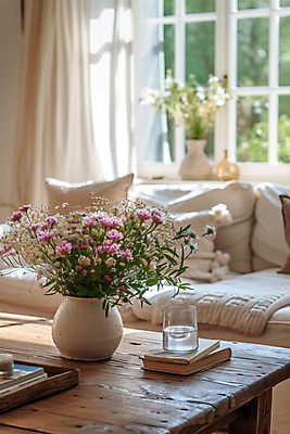 JPG 편집이미지 꽃 쿠션 거실 창문 탁자 주택 실내 사람없음 책 물 인테리어 소파 꽃병 커튼 천 물컵 디지털합성 편집실사 AI포토 AI콘텐츠 자연요소 식물 디자인 가구 의자 내부 건물 컵 직물 CG 파일형식