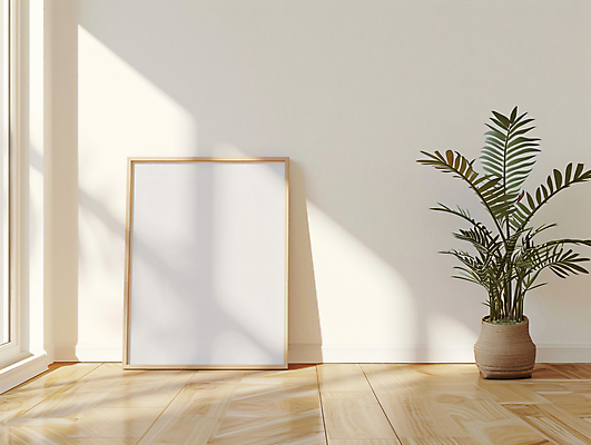 JPG 편집 편집이미지 화분 화초 액자 프레임 그림자 사람없음 인테리어 공간 흰색 분위기 모던 나무바닥 합성 심플 편집실사 AI포토 AI콘텐츠 식물 디자인 컬러 컨셉 바닥 CG 파일형식