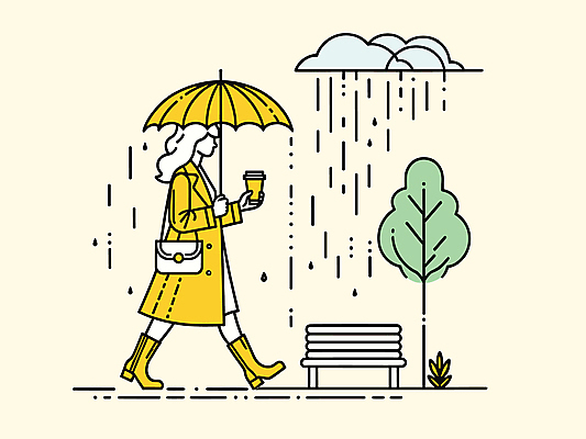전신 나무 구름 여자 커피 벤치 의자 일러스트 우산 장화 한명 성인 노란색 걷기 비 라인아트 외출 우비 성인여자한명만 국내일러스트 AI파일 자연요소 식물 1 옷 음료 선 컬러 가구 신발 모션 날씨 사람 여자한명만 성인여자만 파일형식 벡터