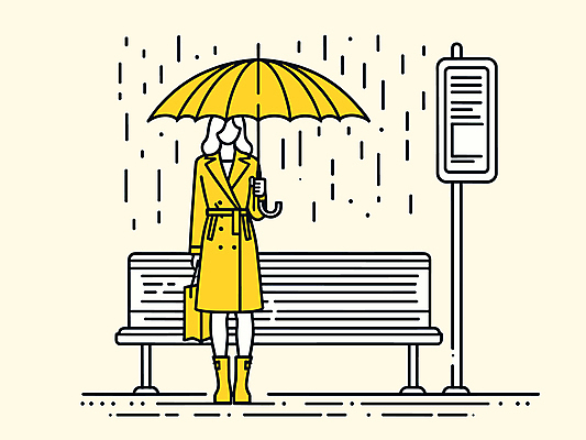 전신 여자 벤치 일러스트 우산 알림판 장화 한명 성인 노란색 비 기다림 버스정류장 라인아트 외출 성인여자한명만 국내일러스트 AI파일 자연요소 1 선 컬러 신발 의자 모션 날씨 사람 역 여자한명만 성인여자만 파일형식 벡터