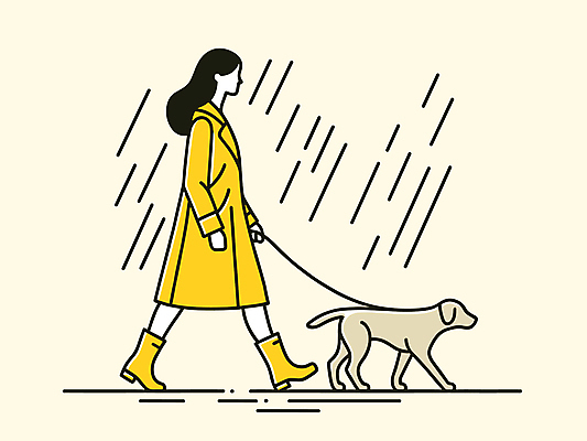 전신 여자 일러스트 장화 한명 성인 노란색 산책 비 강아지 라인아트 외출 우비 성인여자한명만 국내일러스트 AI파일 자연요소 1 옷 선 컬러 신발 날씨 휴식 사람 반려동물 개 여자한명만 성인여자만 파일형식 벡터