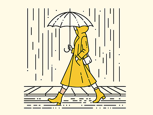 전신 여자 가방 일러스트 우산 장화 한명 성인 노란색 걷기 비 라인아트 외출 우비 성인여자한명만 국내일러스트 AI파일 자연요소 1 잡화 옷 선 컬러 신발 모션 날씨 사람 여자한명만 성인여자만 파일형식 벡터