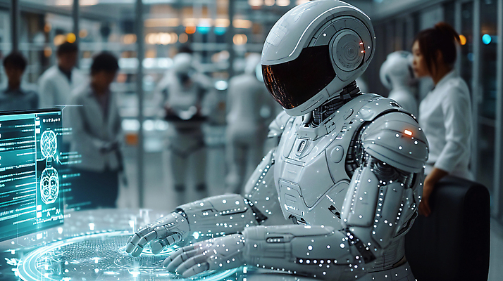 JPG 편집이미지 사람 여러명 사무실 타이핑 업무 스마트 로봇 산업화 자동화 홀로그램 휴머노이드 AI_인공지능 이미지편집 편집실사 AI컴퓨터그래픽 AI콘텐츠 다수 컨셉 비즈니스 작업 CG 파일형식