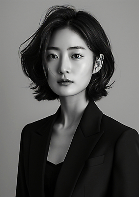 JPG 편집이미지 응시 여자 비즈니스 흑백 한명 정장 상반신 성인 비즈니스우먼 프로필 의료성형뷰티 성인여자한명만 편집실사 AI인물포토 AI콘텐츠 1 시선 옷 촬영기법 사람 직장인 CG 여자한명만 성인여자만 파일형식 AI포토