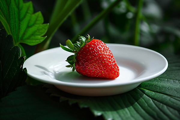 JPG 편집이미지 접시 잎 딸기 사람없음 초록색 달콤 편집실사 AI포토 AI콘텐츠 식물 식기 컬러 과일 맛 CG 파일형식