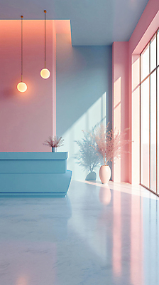 JPG 편집이미지 화분 화초 분홍색 하늘색 창문 그림자 사람없음 인테리어 유행 공간 분위기 미니멀 편집실사 AI포토 AI콘텐츠 식물 디자인 컬러 컨셉 파란색 CG 파일형식