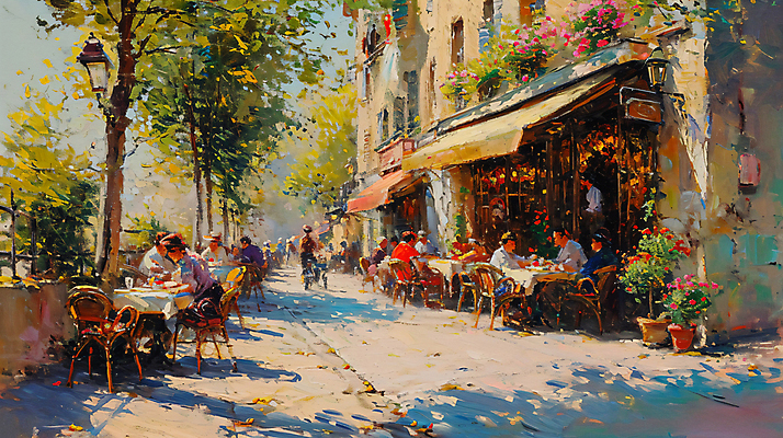 JPG 나무 편집이미지 유럽 화분 화초 여유 전등 거리 풍경 여러명 상점 분위기 유화 이미지편집 편집실사 식물 감정 나라 다수 컨셉 조명 미술 사람 CG 파일형식