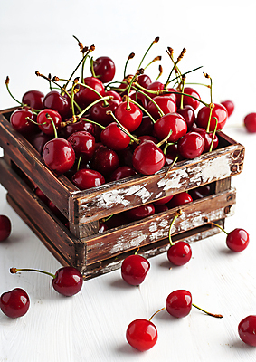 JPG 편집이미지 과일 사람없음 신선 체리 나무상자 편집실사 AI포토 AI콘텐츠 상자 CG 파일형식