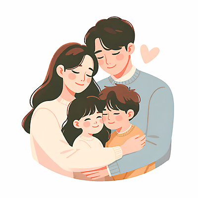 JPG 여자 남자 행복 어린이 일러스트 가족 포옹 사랑 소녀 소년 여러명 상반신 성인 화목 다정 하트 포근함 국내일러스트 AI일러스트 AI콘텐츠 모양 감정 다수 컨셉 관계 안기 사람 감각 파일형식